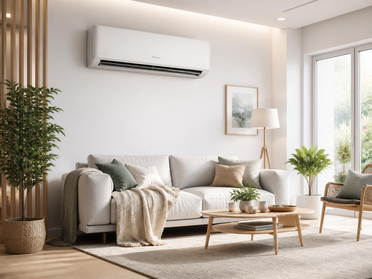 Salon moderne équipé d'une climatisation réversible intérieure