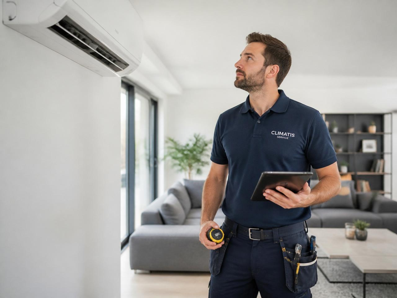 Technicien réalisant une étude technique avant installation